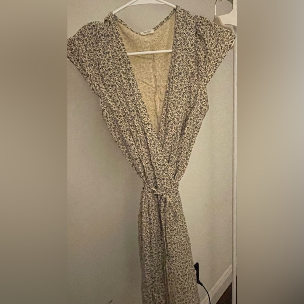 Brandy Melville Cream and Black Floral wrap dress